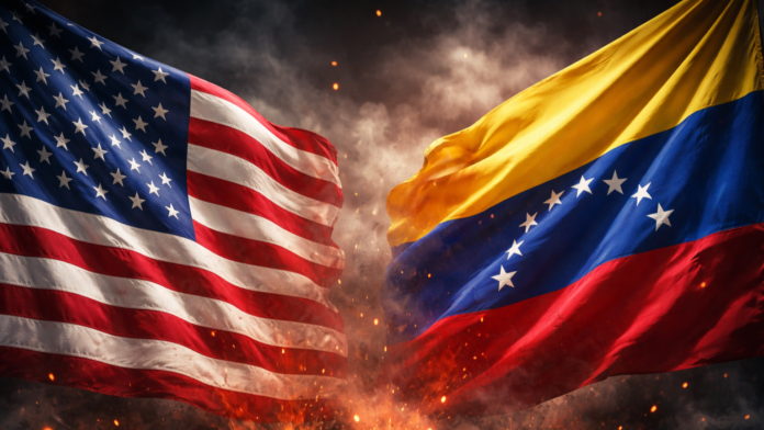 Flagi USA i Wenezueli symbolizujące konflikt USA i Wenezuela oraz reakcję ONZ na groźby wojny